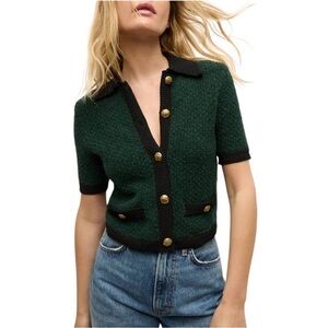 Veronica Beard Green and Black Short Sleeve Cardigan